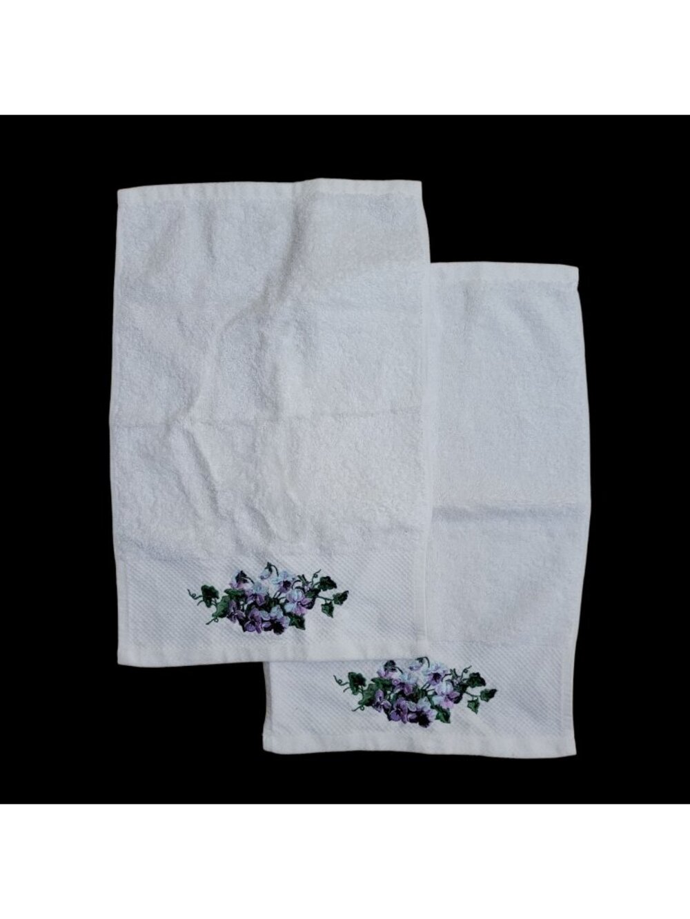Set of 2 Vtg Waverly Garden Room 'Sweet Violet' Embroidered Hand Towels